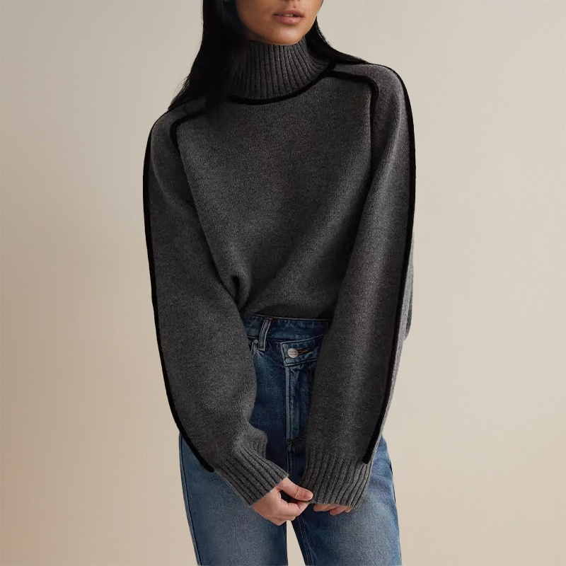 Valery Jumper | Dames Herfst Oversized Coltrui Jumper met Contrasterende Mouwafwerking