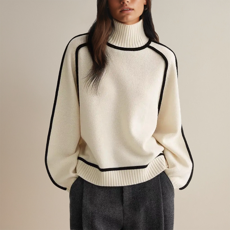 Valery Jumper | Dames Herfst Oversized Coltrui Jumper met Contrasterende Mouwafwerking