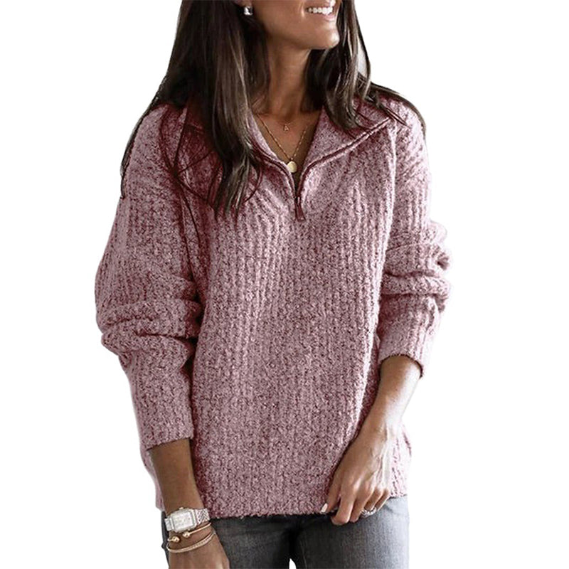 Valina Jumper | Dames Herfst Half Zip Jumper met Textuurbreisel en Opstaande Kraag