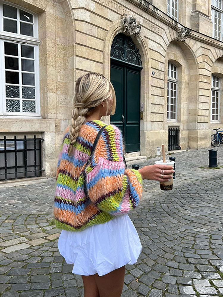 Renske Vest | Kleurrijk Patchwork Gebreid Vest