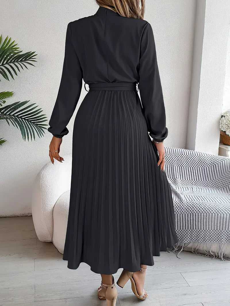 Veronica Jurk | Dames Herfst Midi Jurk met Plissé en Ceintuur