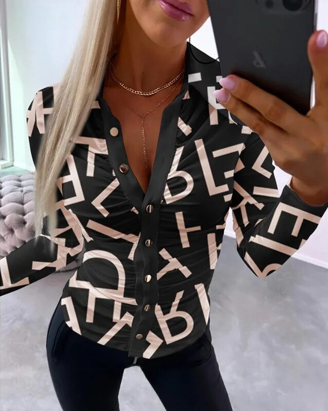 Frona Bloes | Vintage Opdruk Lange Mouw Bloes