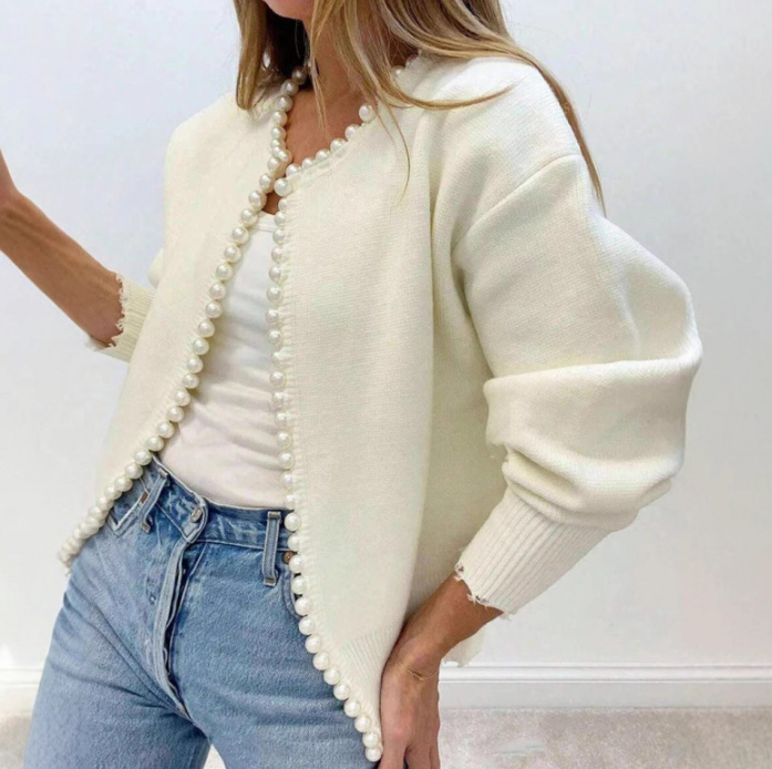 Clarice Cardigan | Dames Winter Gebreide Cardigan met Parelrand