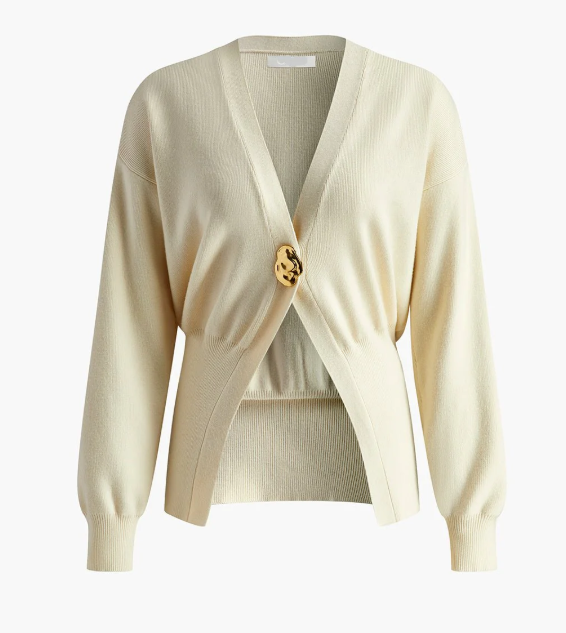 Calypso Vest | Dames Herfst Gebreid Vest met Goudkleurige Knop en Diepe V-Hals