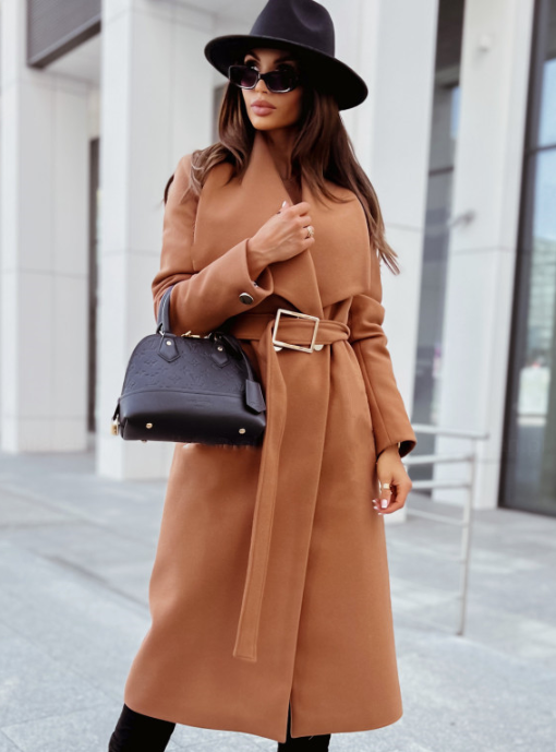 Yazzmine Coat | Herfst Lange Jas met Ceintuur en Gesp