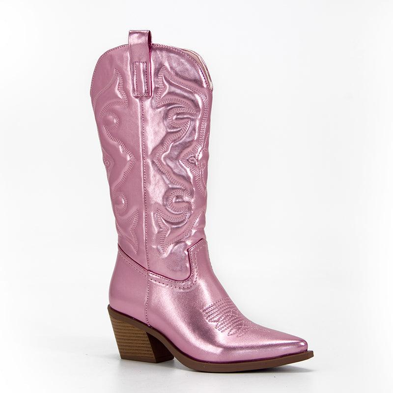 Irmina Laarzen | Roze Metallic Halfhoge Cowboylaarzen - Carla Moda