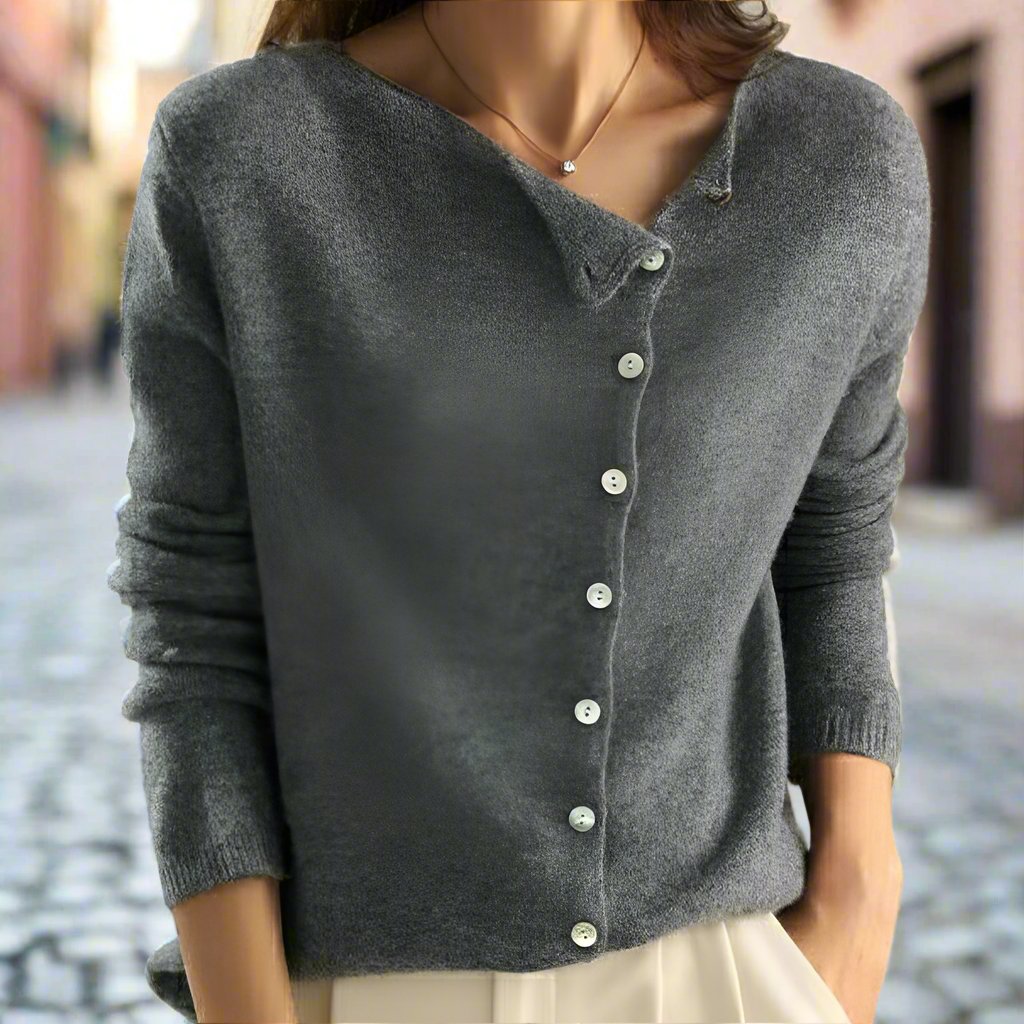 Myrthe Trui | Kasjmier Cardigan met Asymmetrisch Knopen ||