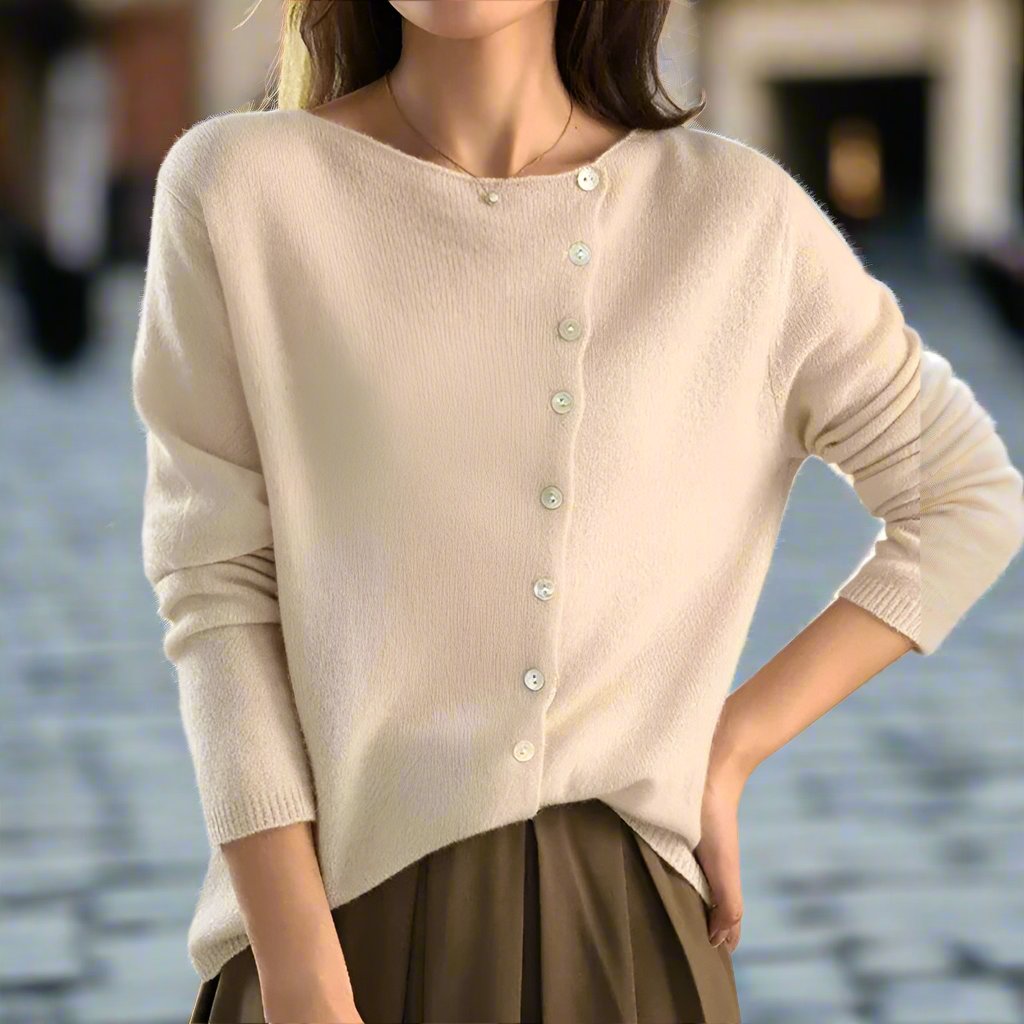 Myrthe Trui | Kasjmier Cardigan met Asymmetrisch Knopen ||