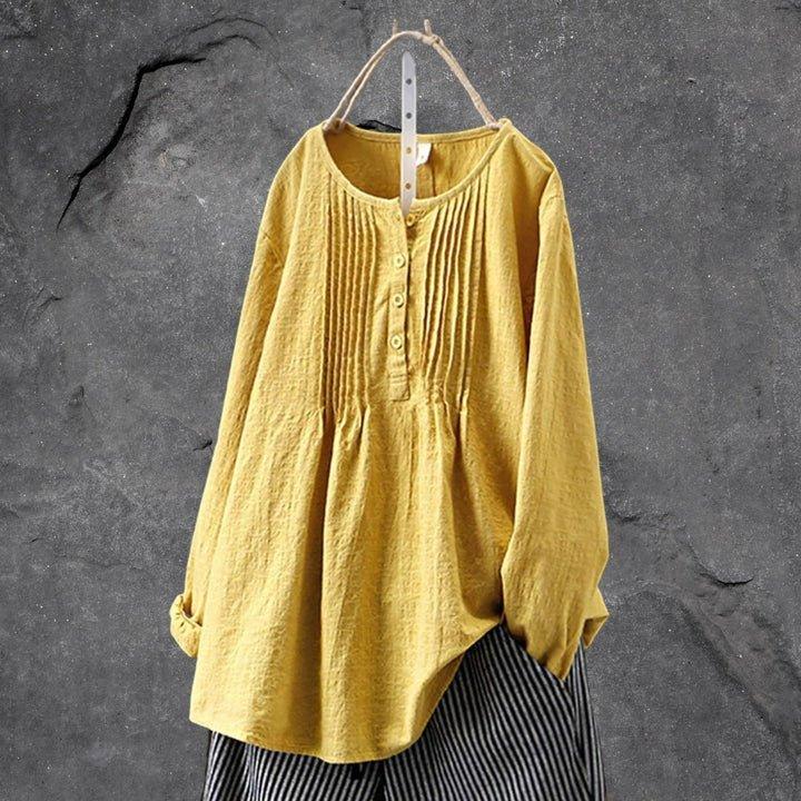 Nikka Blouse | Losvallende Blouse met Knoopsluiting en Plooitjes - Carla Moda