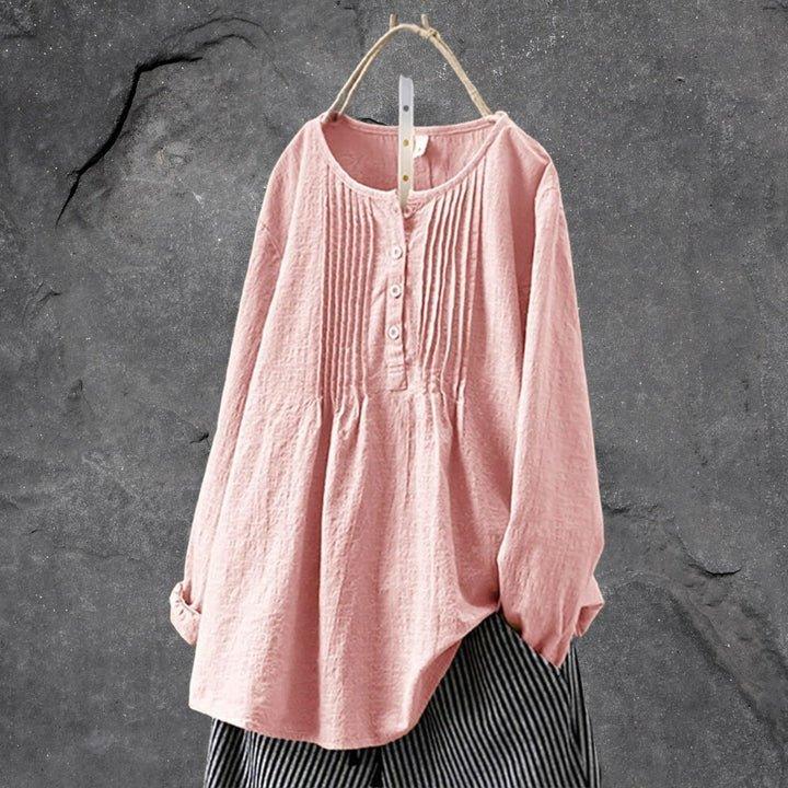 Nikka Blouse | Losvallende Blouse met Knoopsluiting en Plooitjes - Carla Moda