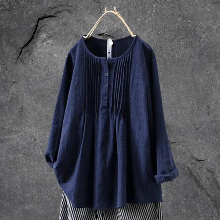 Nikka Blouse | Losvallende Blouse met Knoopsluiting en Plooitjes - Carla Moda