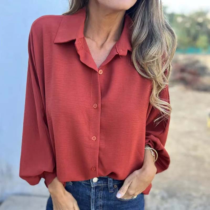 Verena Blouse | Dames Herfst Blouse met Knoopsluiting en Ballonmouwen