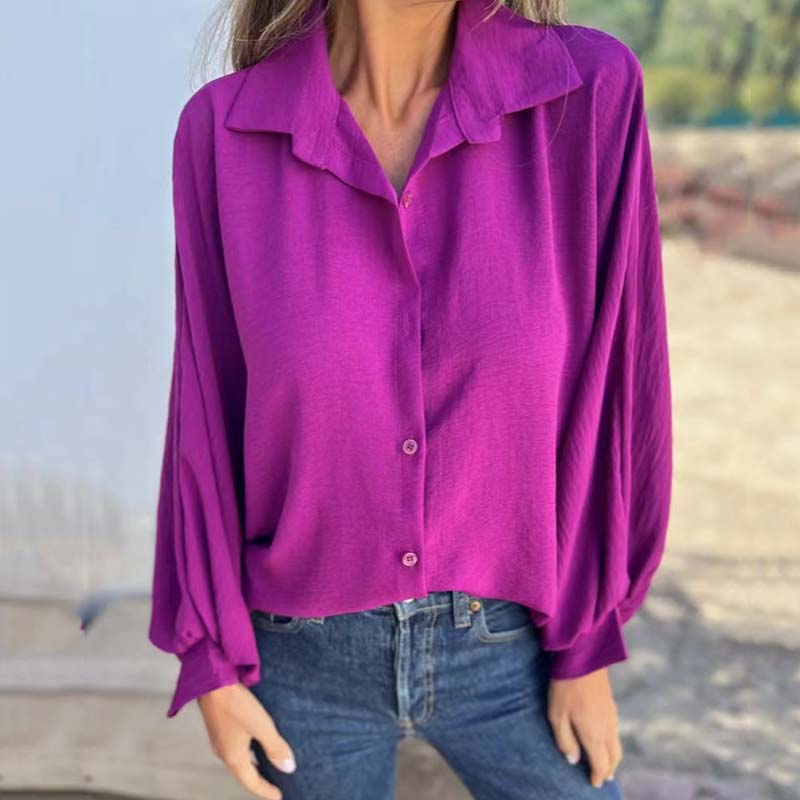 Verena Blouse | Dames Herfst Blouse met Knoopsluiting en Ballonmouwen