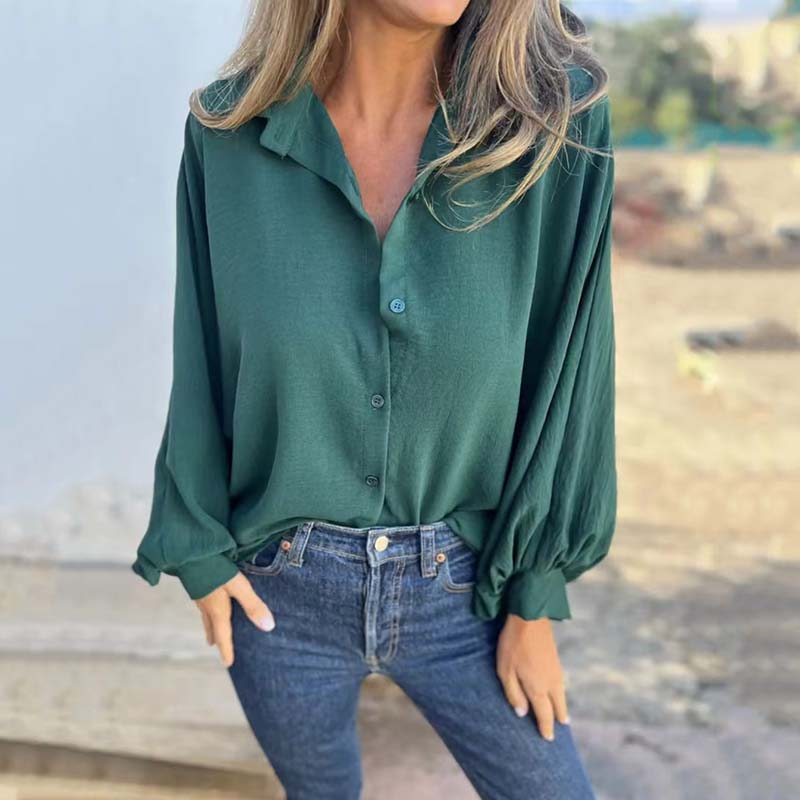 Verena Blouse | Dames Herfst Blouse met Knoopsluiting en Ballonmouwen