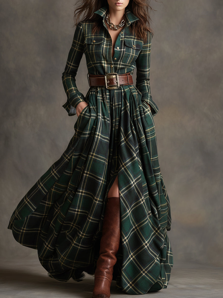 Dames Klassieke Shirt Maxi Jurk met Knopen