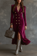 Dames Fluwelen Blazer Maxi Jurk