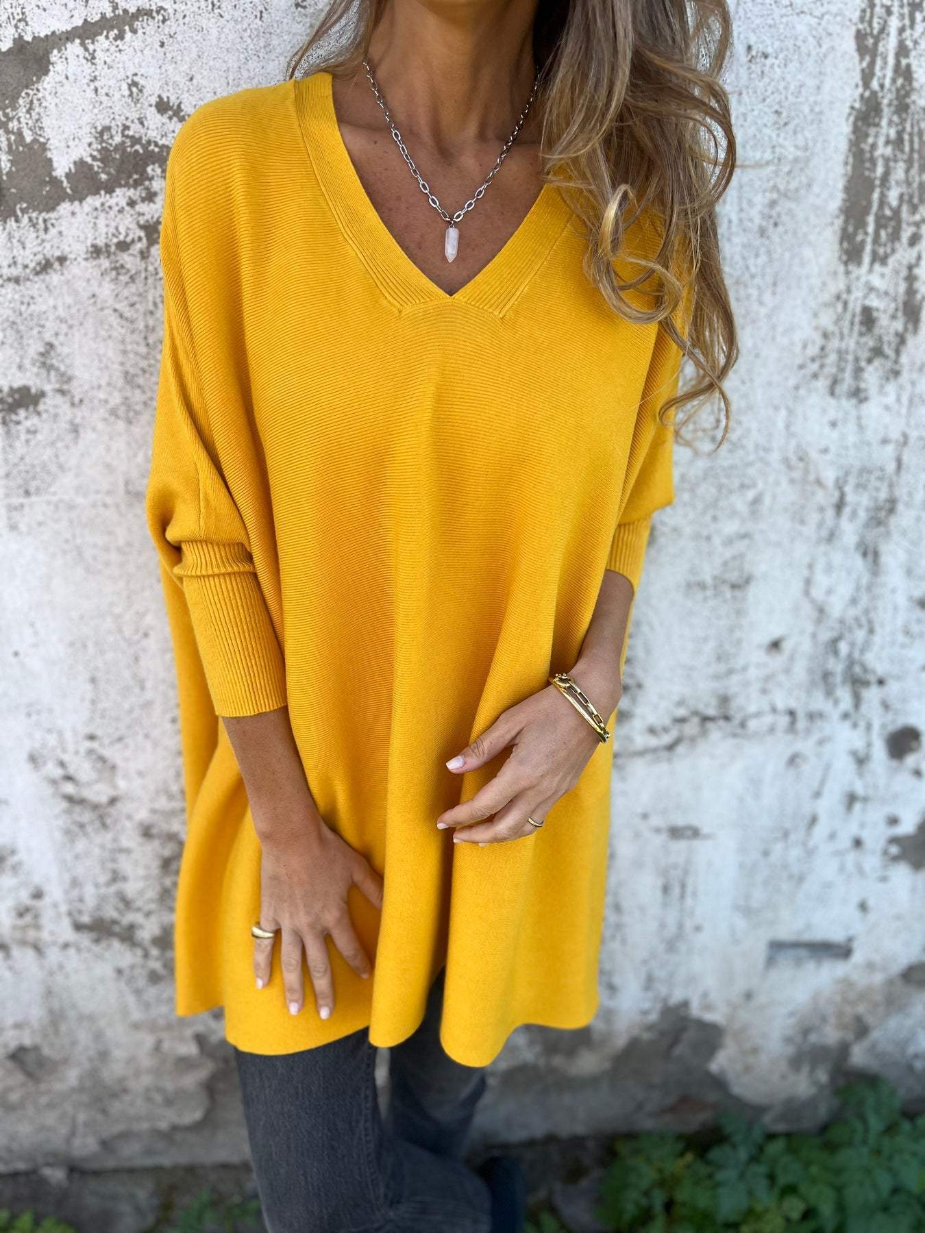 Vera Trui | Dames Herfst Oversized Gebreide V-Hals Trui met Lage Schouders