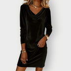 Dames Fluwelen Mini Jurk met Gedrapeerde Hals