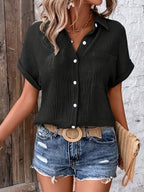 Dames Getextureerde Zomer Blouse Met Knopen