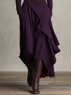 Dames Asymmetrische Gebreide Maxi Jurk met Col