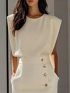 Dames Mouwloze Midi Jurk met Zijknopen