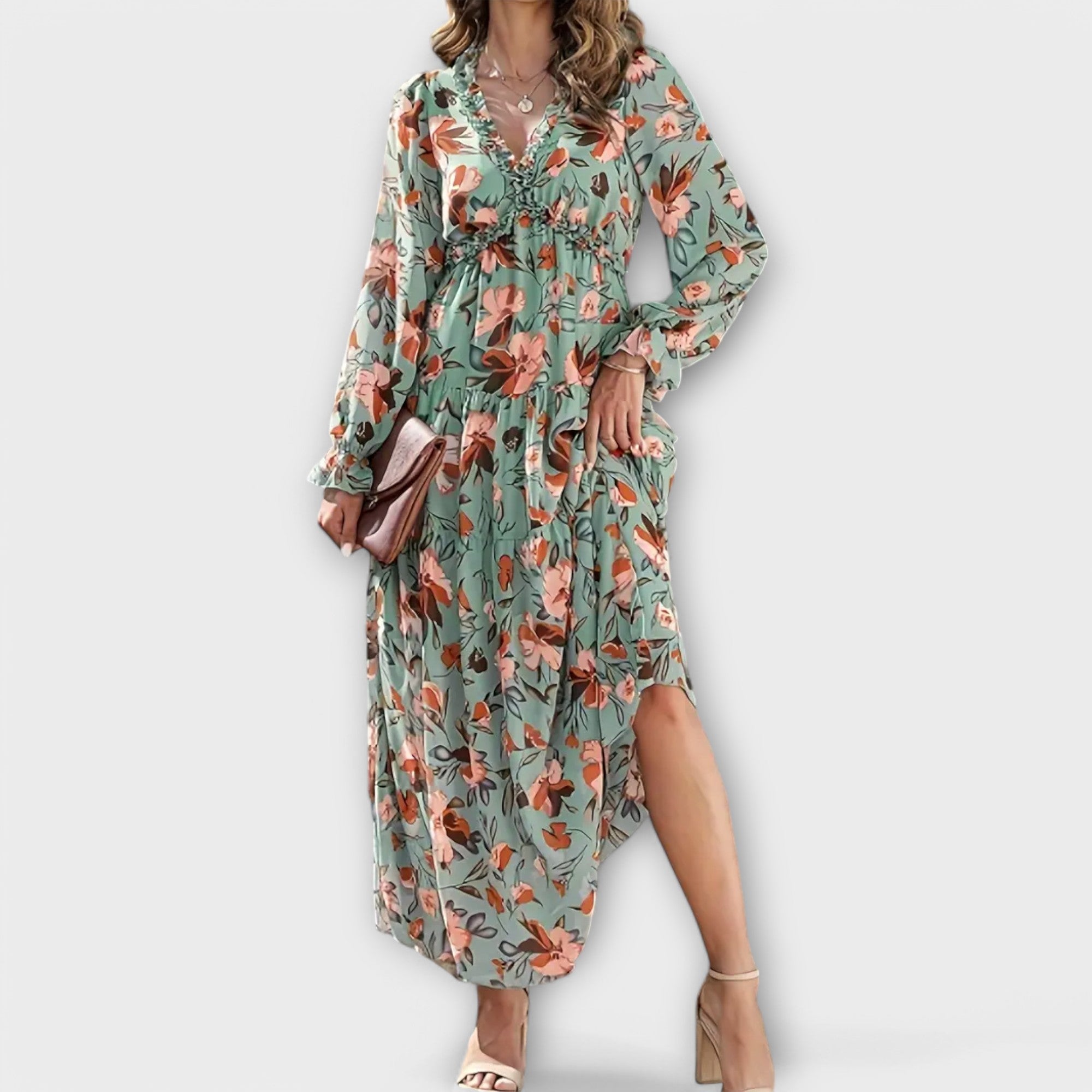 Dames Maxi Jurk V Hals Bloemenprint