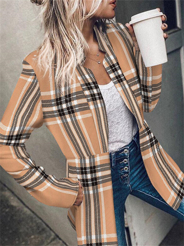 Aleah Jas | Winter Lange Jas met Ruitpatroon zonder Knopen