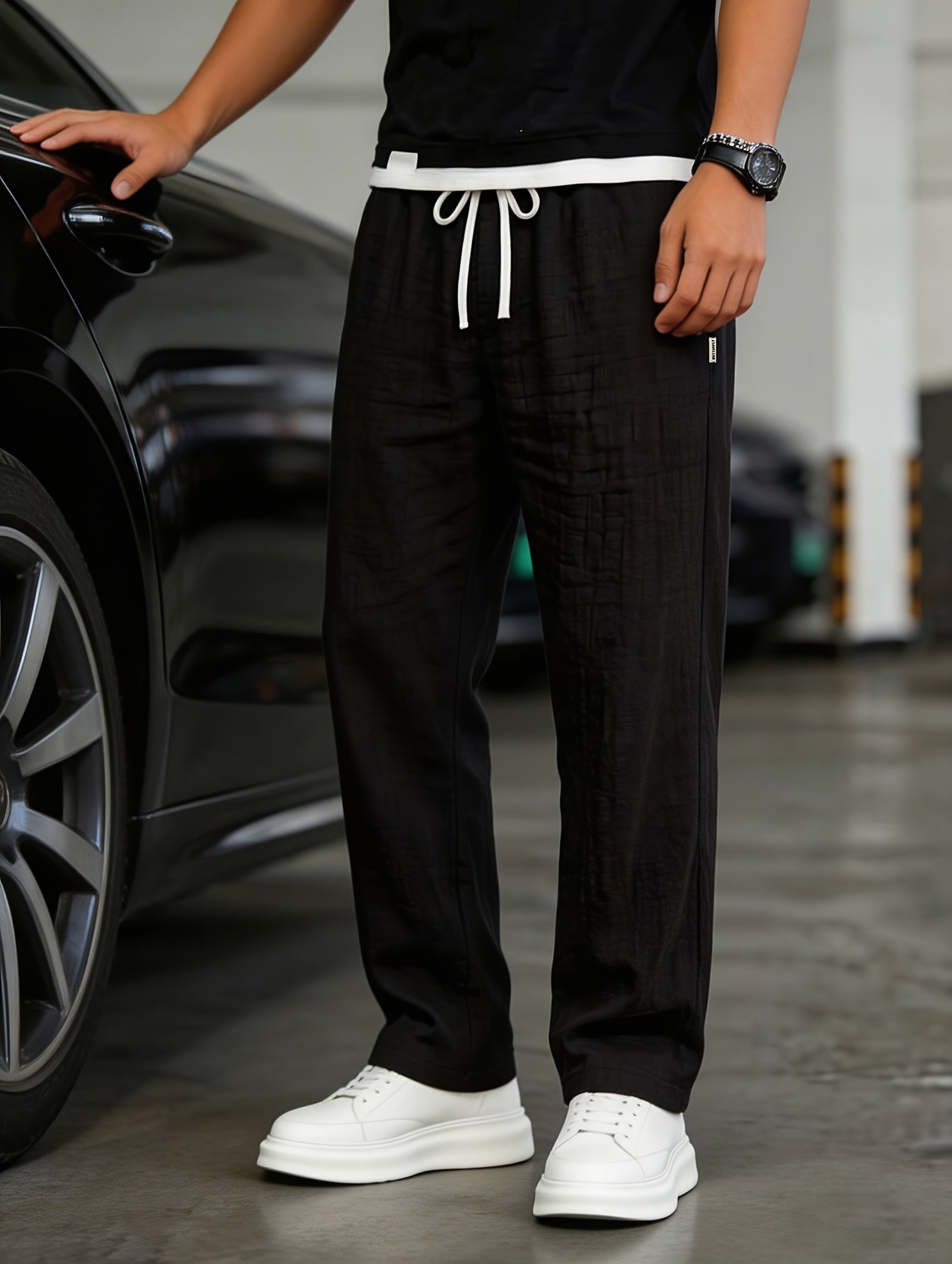 Heren Casual Broek met Trekkoord en Linnen Look Montarello