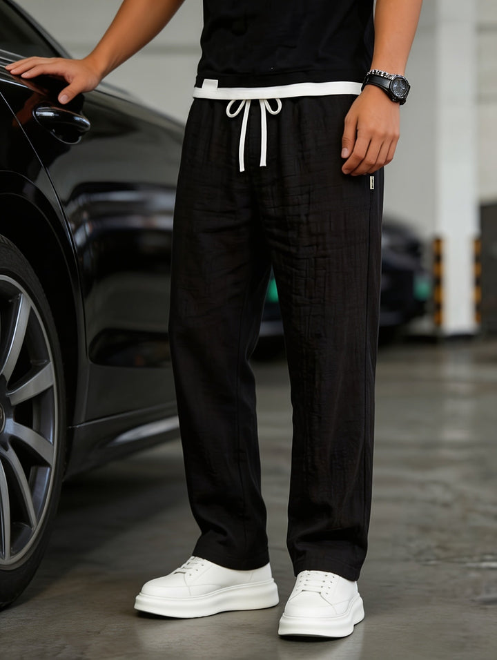 Heren Casual Broek met Trekkoord en Linnen Look Montarello