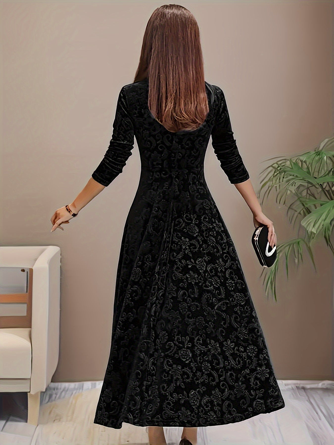 Dames Fluwelen Maxi Jurk Elegant