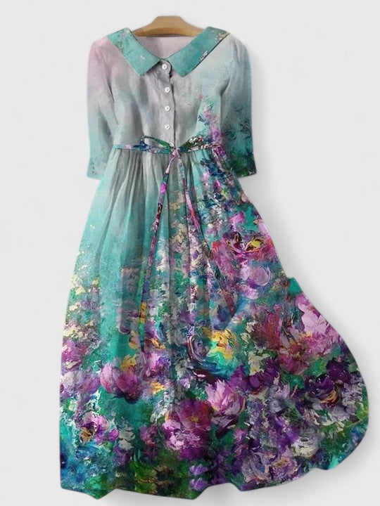 Dames Middernacht Bloemenprint Midi Jurk
