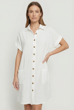 Dames Katoenmix Shirt Mini Jurk Korte Mouwen