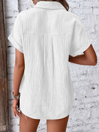 Dames Getextureerde Zomer Blouse Met Knopen