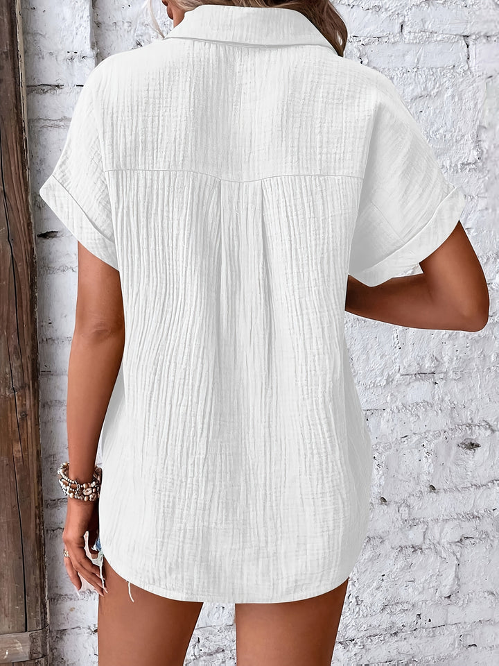 Dames Getextureerde Zomer Blouse Met Knopen