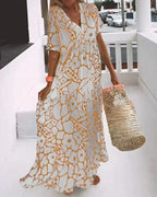 Dames Abstracte Print Maxi Jurk met V Hals