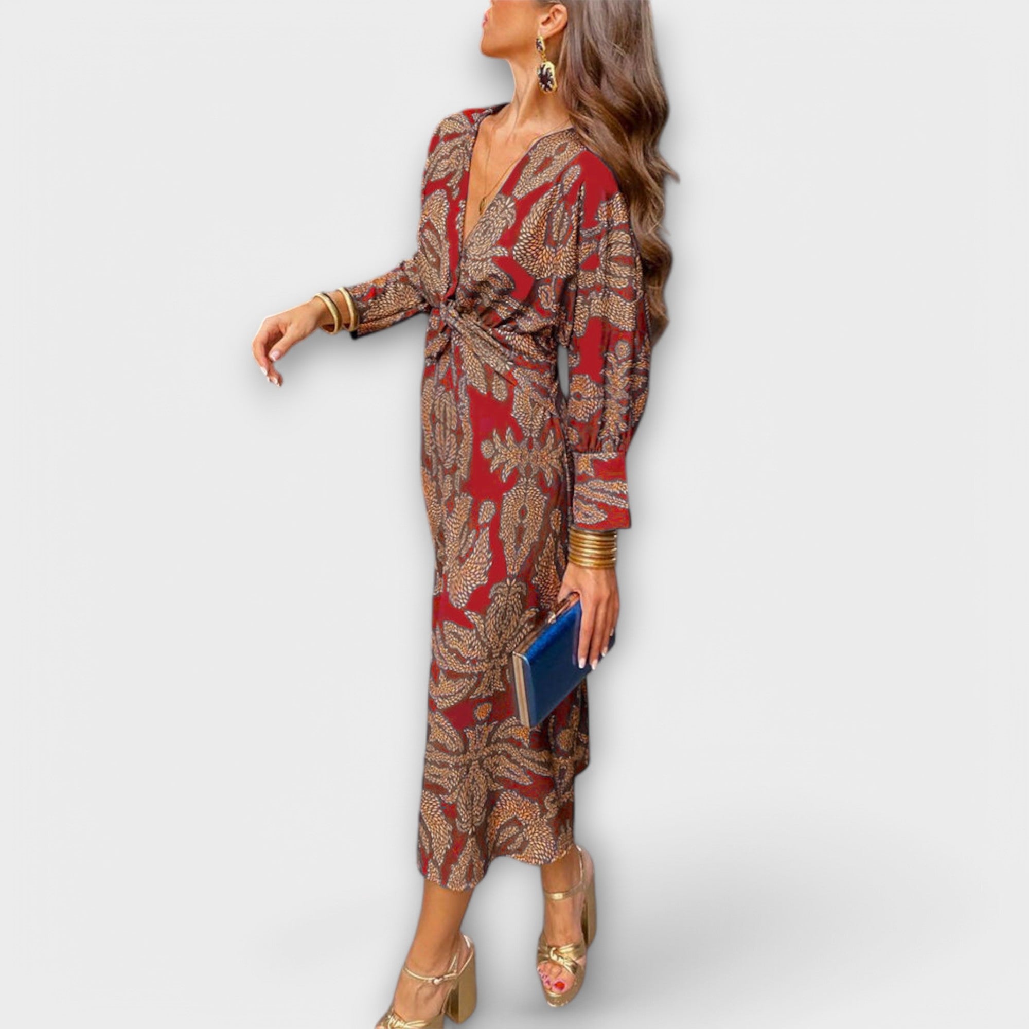 Dames Elegante Midi Jurk met Lange Mouwen