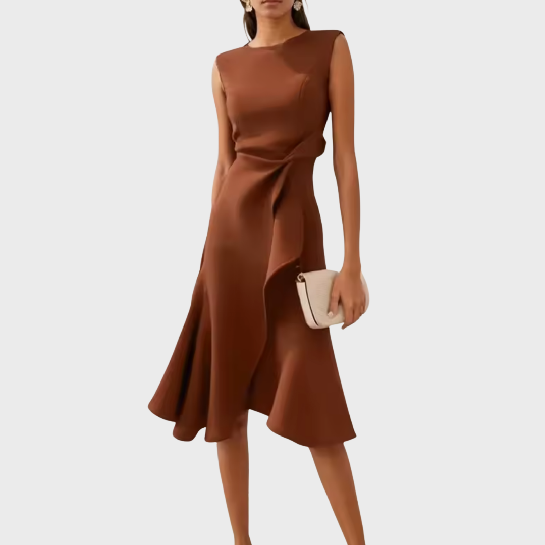 Dames Gedrapeerde Asymmetrische Midi Jurk