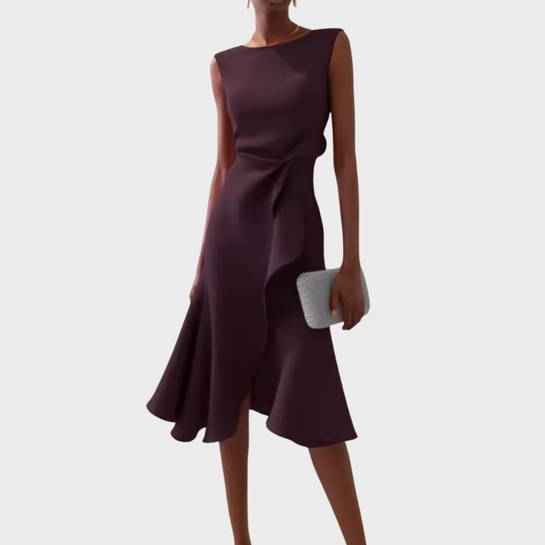 Dames Midi Jurk met Ruffle Zoom en Wikkel Detail