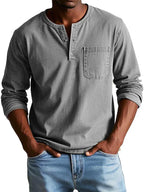 Heren Casual Henley Shirt met Lange Mouwen Montarello