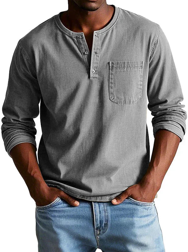 Heren Casual Henley Shirt met Lange Mouwen Montarello