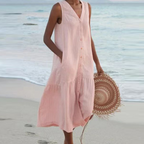 Dames Mouwloze Midi Jurk met Knopen