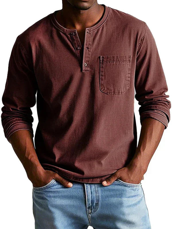 Heren Casual Henley Shirt met Lange Mouwen Montarello