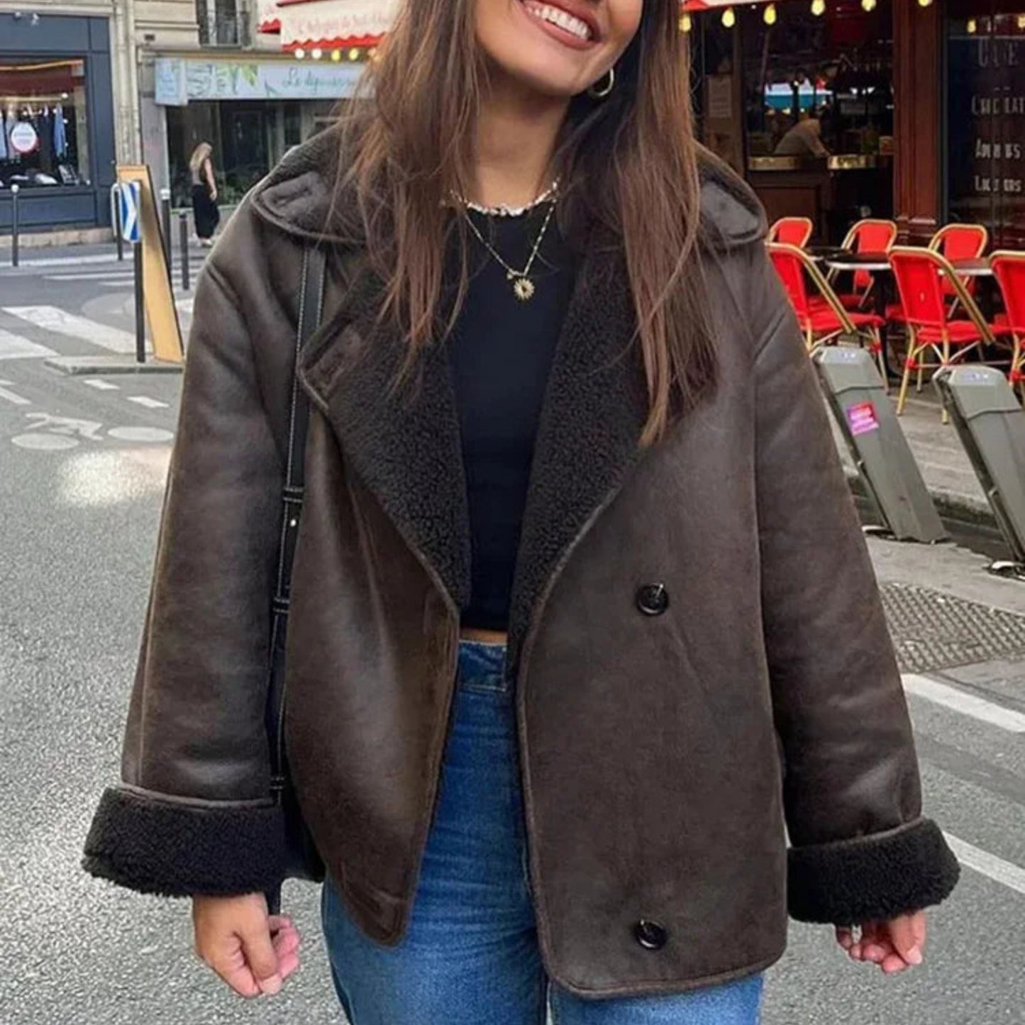 Cate Jas | Dames Winter Imitatieleer Jas met Bontvoering