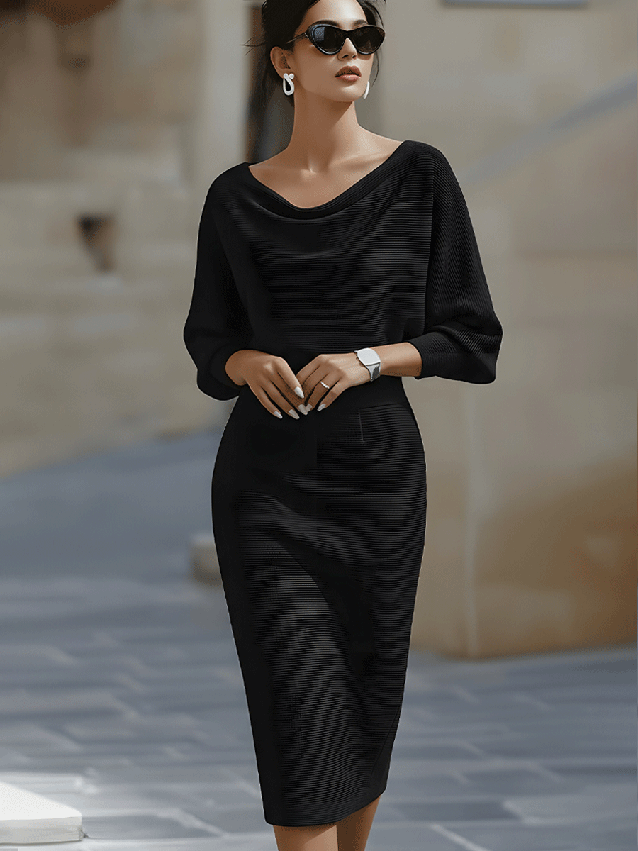 Dames Gedrapeerde Midi Jurk Elegant