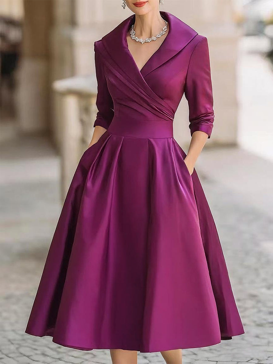 Dames Satijnen Midi Jurk Elegant