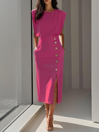 Dames Mouwloze Midi Jurk met Zijknopen