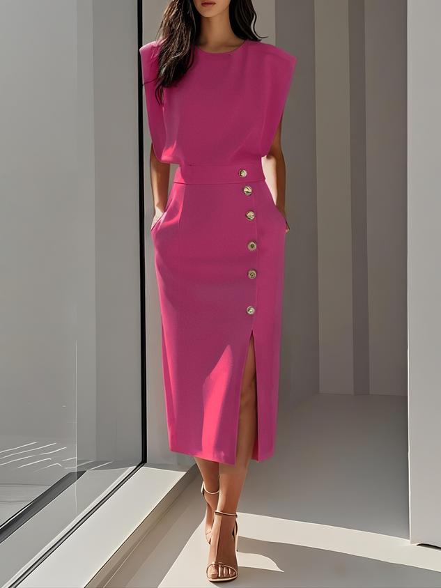 Dames Mouwloze Midi Jurk met Zijknopen