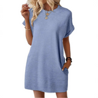 Dames Minimalistische Mini Jurk met Ronde Hals
