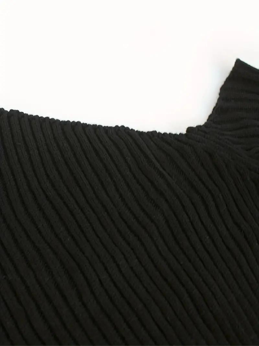 Peaches Trui | Geribde Gebreide One-Shoulder Cropped Trui