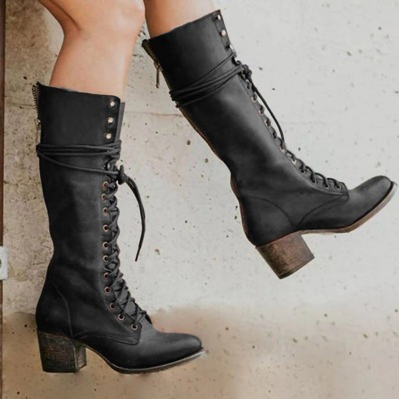 Amelia | Women's Lace-Up Knee-High Boots with Block Heel
